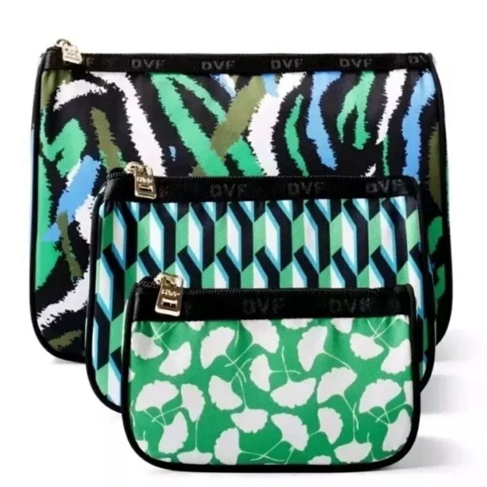 NWT DVF for Target 3 Pack Travel Pouches Disco Zebra, Arrow Geo, Ginkgo